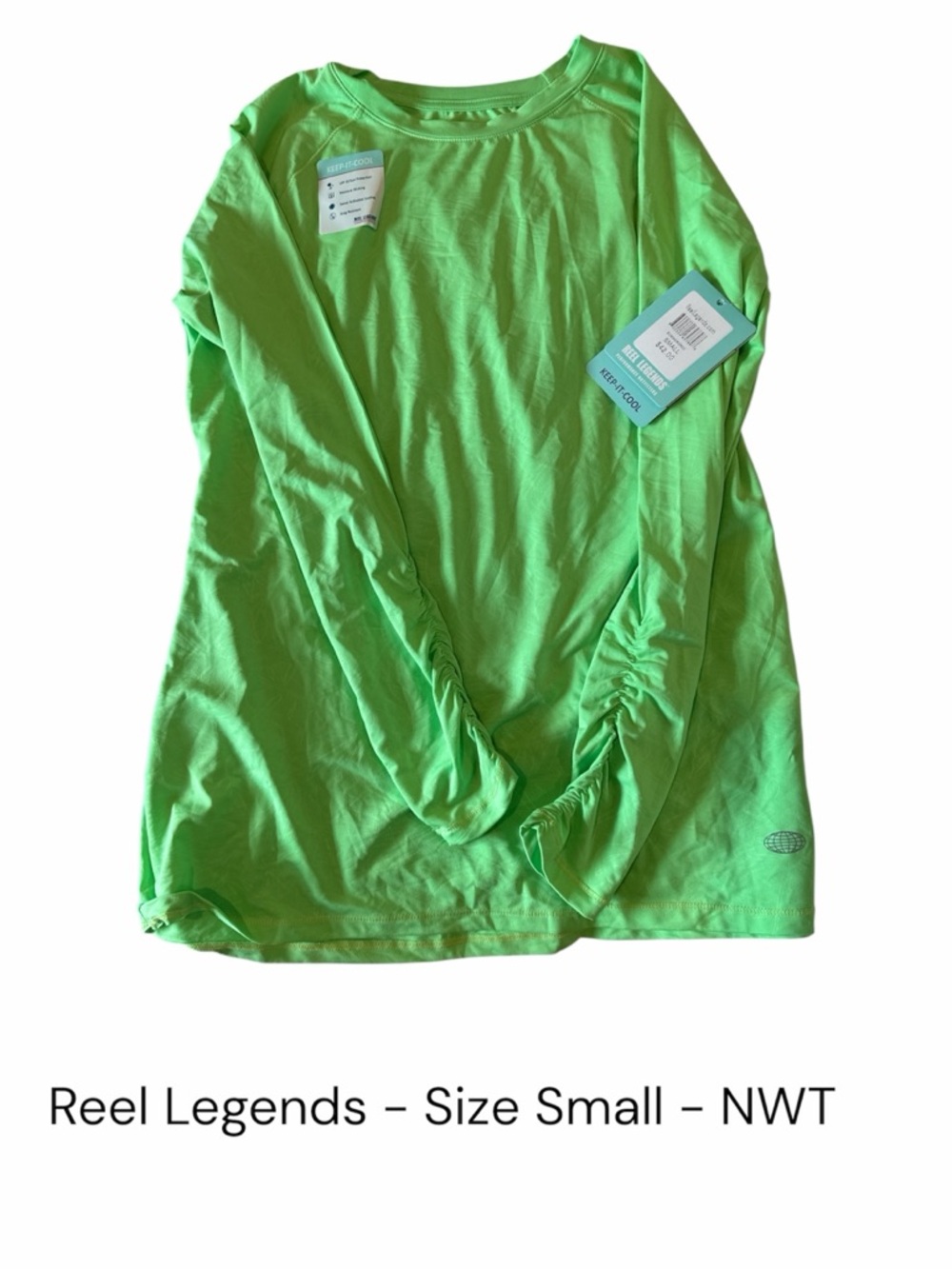 Reel Legends Neon Green Ruched Sleeve Long Sleeve Top - Size Small NWT